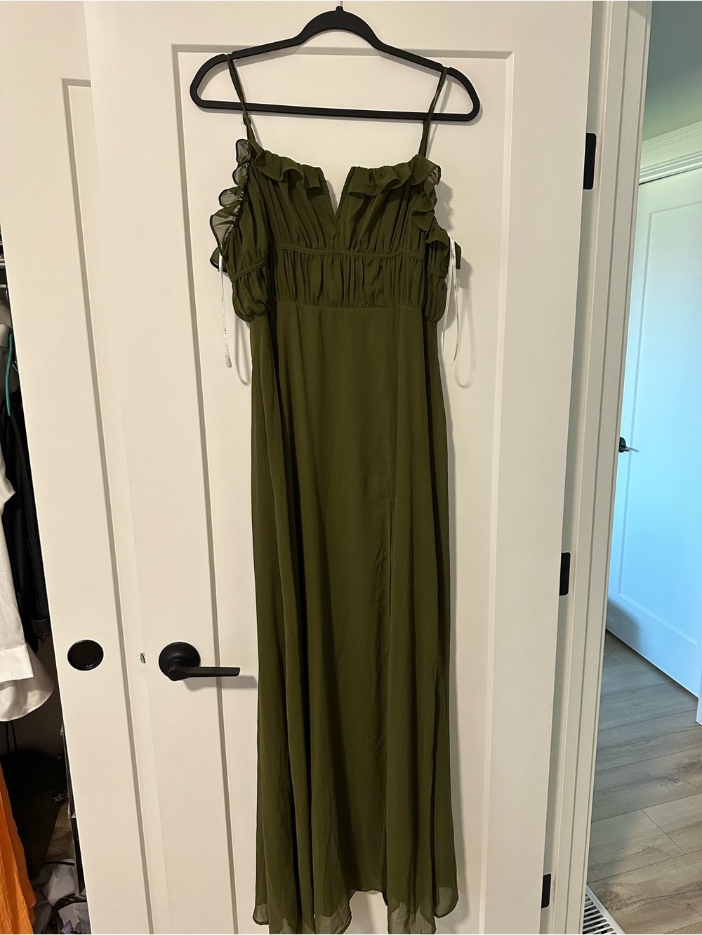 Olive Green Ruffled Maxi Dress